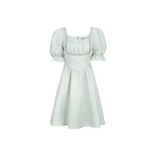 AIVEI Короткое платье с короткими рукавами женское винтажный зеленый