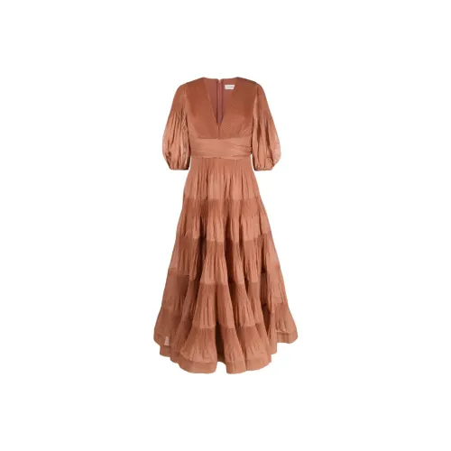 Zimmermann SS23 Короткий рукав Платье Женское Светло-коричневый