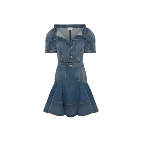 Alexander McQueen Blue Женские Короткие Платья с Рукавами