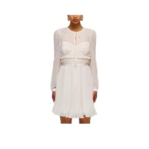 Self Портрет Длинное Платье с Длинными Рукавами Цвет Слоновая Кость Женское