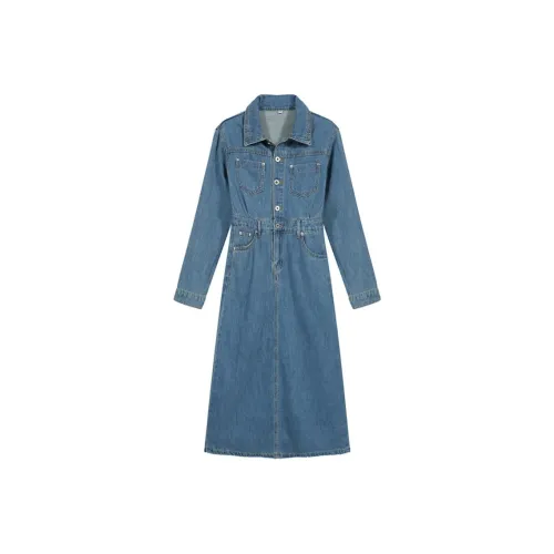 HUASJ Длинное платье с длинными рукавами женское синее