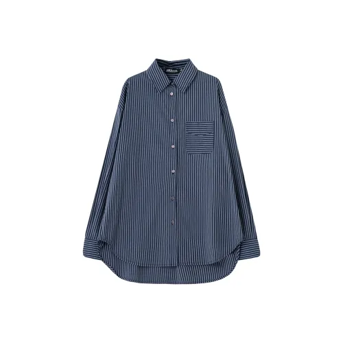 SOON FLOWER Рубашка Женская Синие Серые Полосы