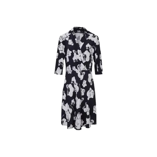 KARL LAGERFELD Длинное платье с длинными рукавами женское черное