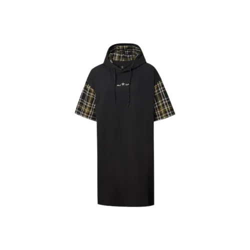 Конверс Короткий рукав Платье Женское Черное