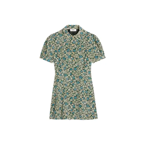 CELINE SS24 Короткое платье с короткими рукавами женское синее