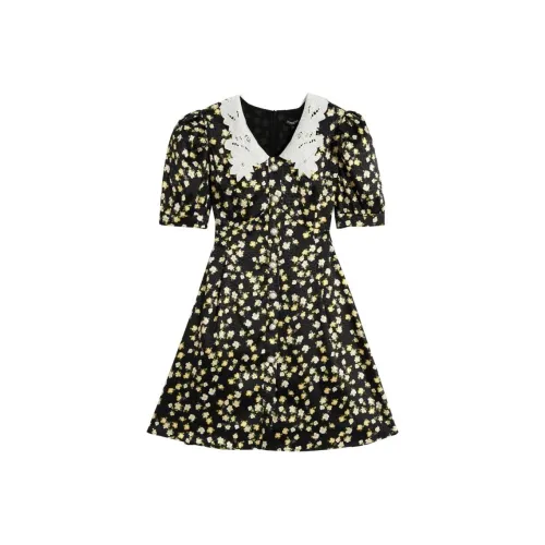 BEBE Короткий рукав Платье Женское Цветочное Черное