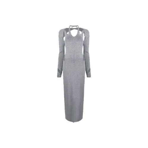 DION LEE Серый Женские Длинные Платья с Рукавами