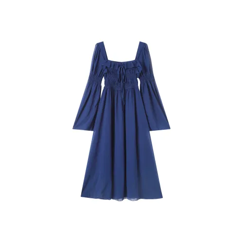 EIDOLON GRAIN Длинный рукав Платье Женское Синий