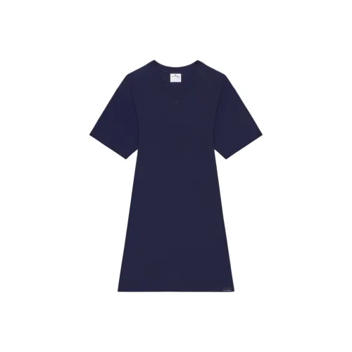 COURREGES SS25 Хлопок Мини Платье Короткий Рукав Платье Женское Темно-синий Морской синий