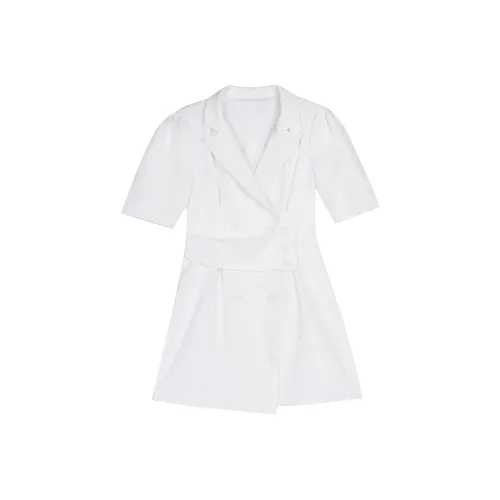 Leather Cat Белое Женское Короткое Платье с Рукавами