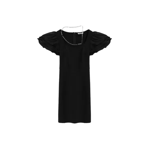 ZINGME Black Женские Короткие Платья с Рукавами