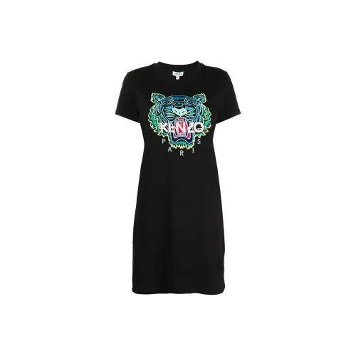 KENZO Черное Женское Короткое Платье с Рукавами