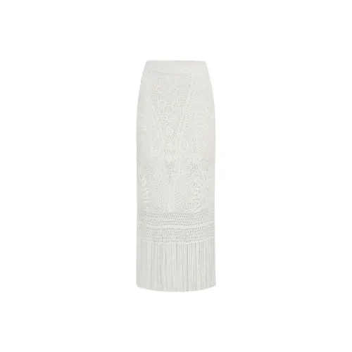 Shanghai Tang SS24 KNIT Длинная Юбка Женская Белая