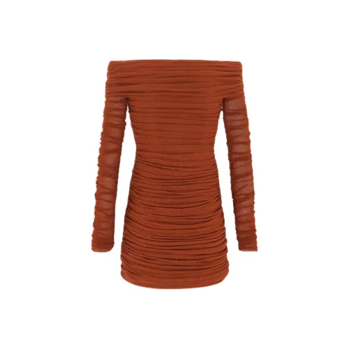 SAINT LAURENT SS24 Длинное платье с длинными рукавами женское темно-красное