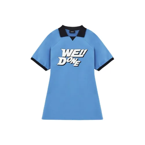 WE11DONE Короткий рукав Платье Женское Синее