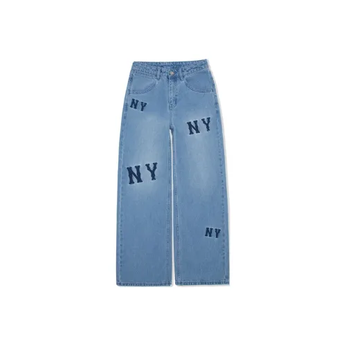 Mlb Base Logo New York Yankees Old Flower Джинсы Женские Светло-Синий