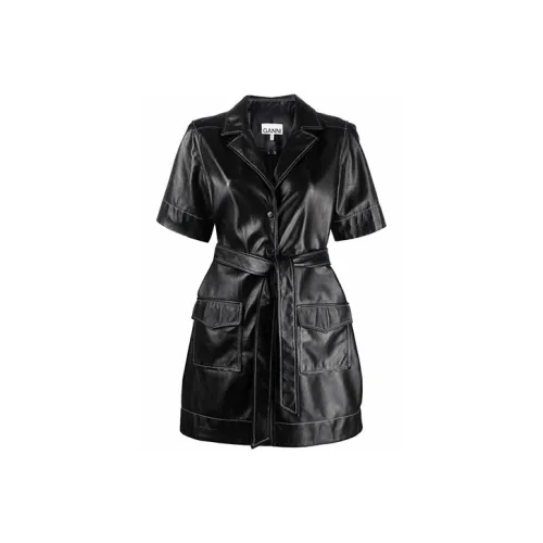 GANNI Черное Женское Короткое Платье с Рукавами
