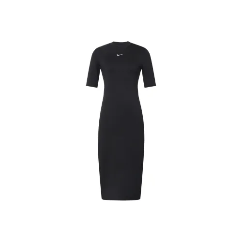 NIKE Sportswear Essentials series Черные Женские Короткие Платья с Рукавами