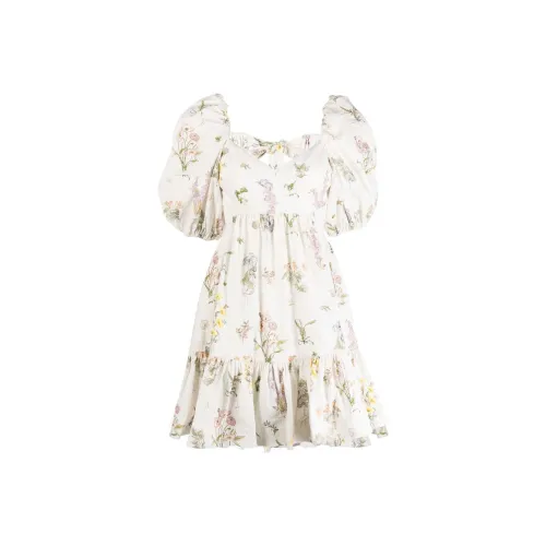 Zimmermann Белое Женское Короткое Платье с Рукавами