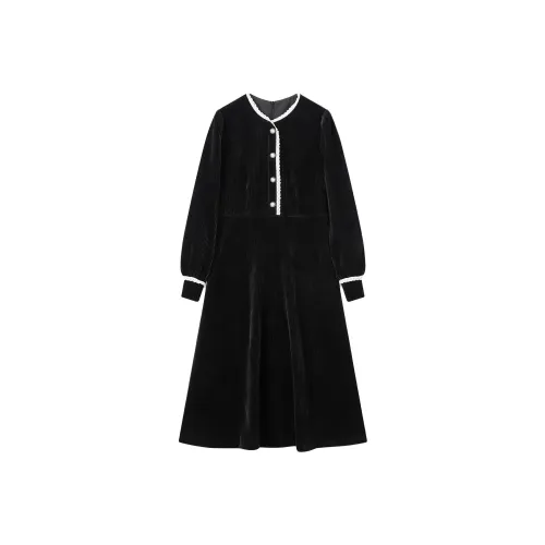 EICHITOO Длинное платье с длинными рукавами женское черная отделка