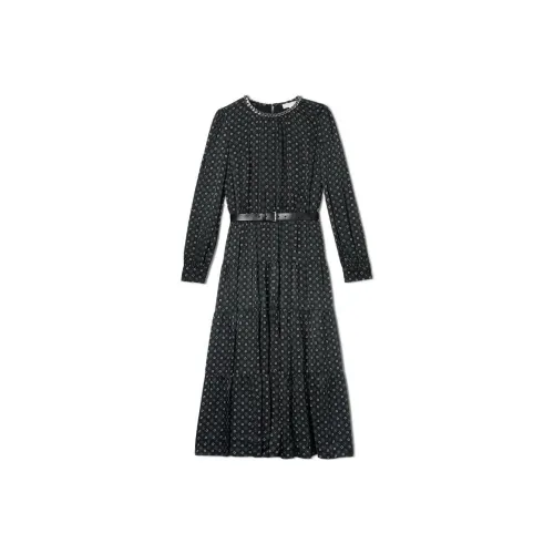 Michael Kors Черно-зеленое Женское Длинное Платье с Рукавами