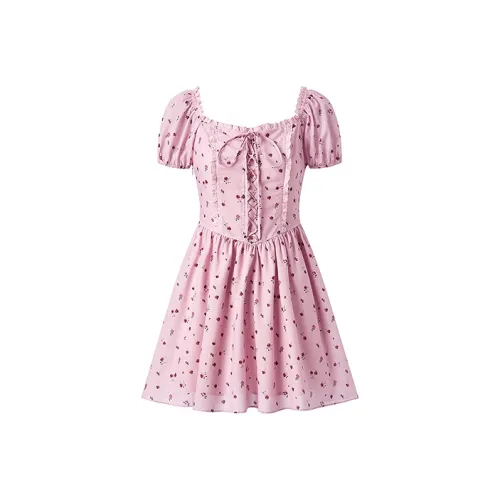 LEDIN Короткий рукав Платье Женское Розовое
