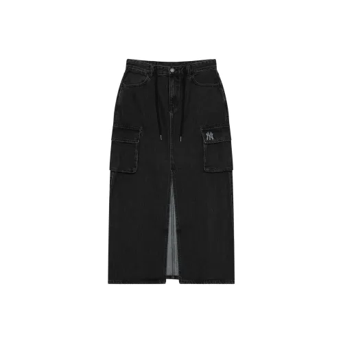 Mlb Base Logo New York Yankees Basic Collection 24FW Denim Long Skirt Women's Black