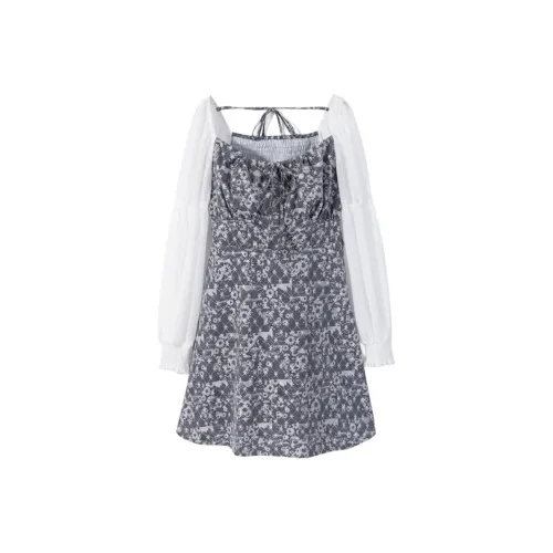 EICHITOO Длинное платье с длинными рукавами женское темно-серый узор