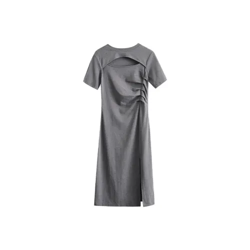 ETSE Короткий рукав Платье Женское Серое