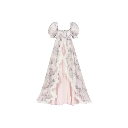 Selkie Коллекция x Bridgerton FW24 Короткое платье с короткими рукавами женское FRANCESCA Briggton вертикальные полосы розовый принт