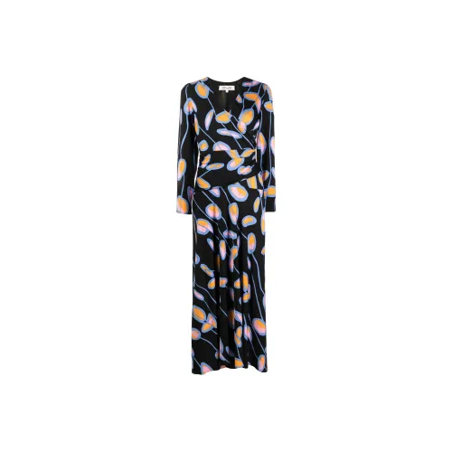 Diane von Furstenberg Черное Женское Длинное Платье с Длинными Рукавами