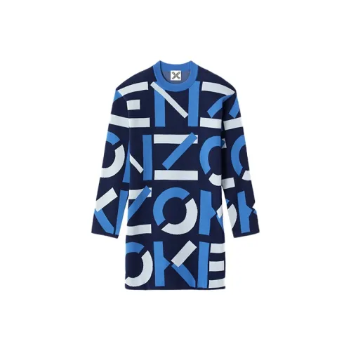KENZO Letter Logo Многоцветные Женские Длинные Платья с Рукавами