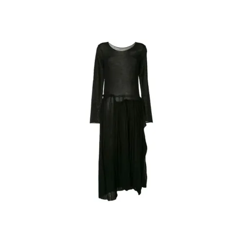 Yohji Yamamoto Черные Женские Длинные Платья с Длинными Рукавами