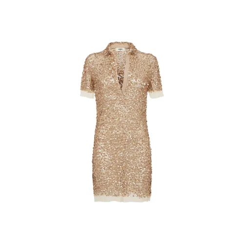 FENDI FW24 Короткое платье с короткими рукавами женское золотое