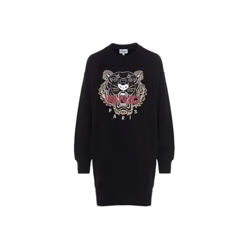 KENZO Черное Женское Длинное Платье с Рукавами