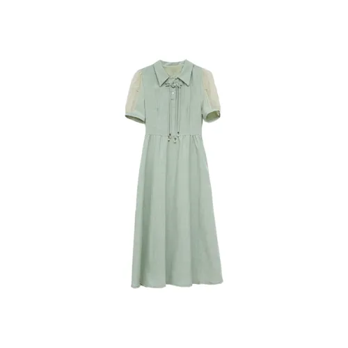 DOSOHEB Короткий рукав Платье Женское Зеленое