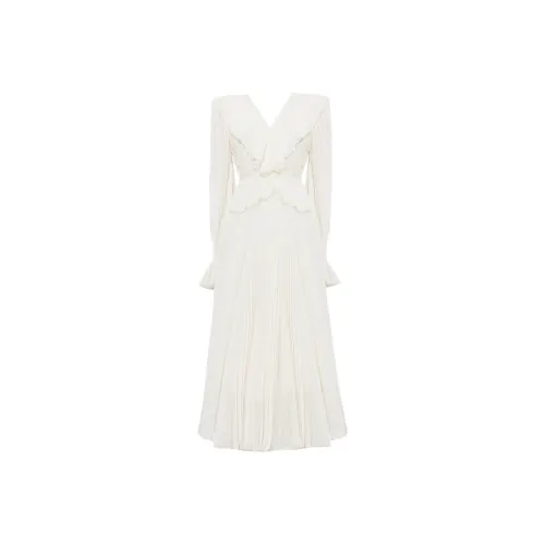 DPLAY Длинное платье с длинными рукавами женское кремово-абрикосового цвета