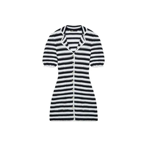 Maje Черно-белые полосы Женские Короткие Платья с Рукавами
