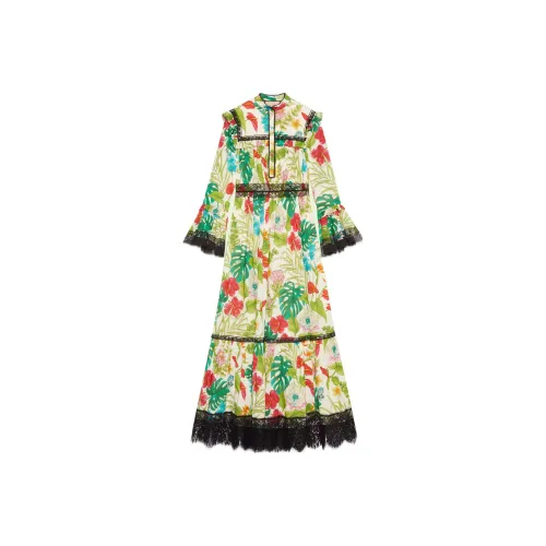 GUCCI FW22 Длинное платье с длинным рукавом женское зеленое