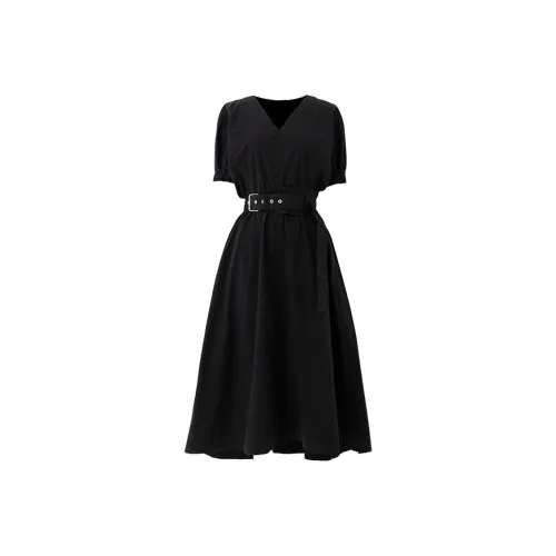 SOON FLOWER Короткий рукав Платье Женское Черное