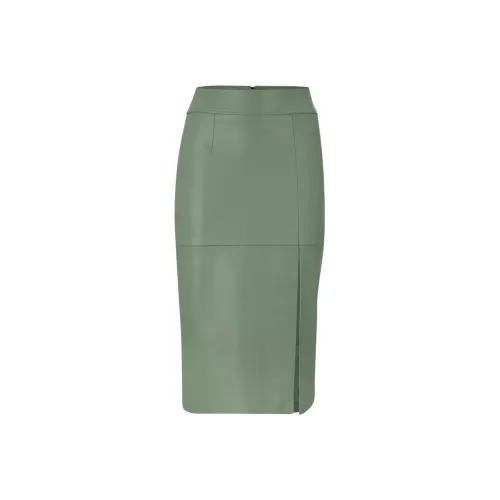 HUGO BOSS Зеленая Женская Кожаная Длинная Юбка