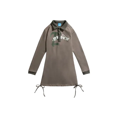 YEP Длинное платье с длинными рукавами женское серо-зеленое