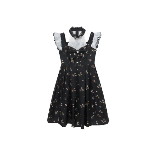 LULUALWAYS Короткий рукав Платье Женское Черное