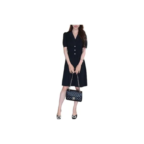 GOELIA 00B Black Женские Короткие Платья с Рукавами