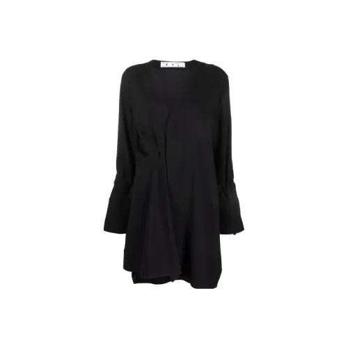 Off Белый FW21 Черный Женские Длинные Платья с Рукавами