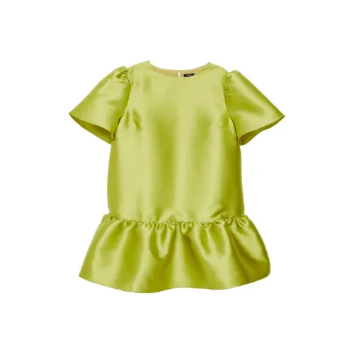NASTY GAL Плюс Структурированный Сатин Рукав Буф Пышный Подол Мини Платье Короткий Рукав Платье Женское Желтый Зеленый