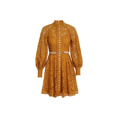 Zimmermann Длинное платье с длинными рукавами женское коричневое