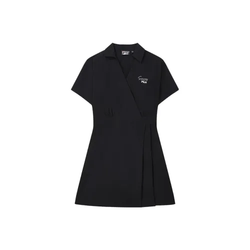 FILA Черное Женское Короткое Платье с Рукавами