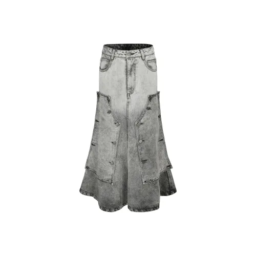 VANN VALRENCÉ Деним Длинная Юбка Женская Гора Каменный Серый