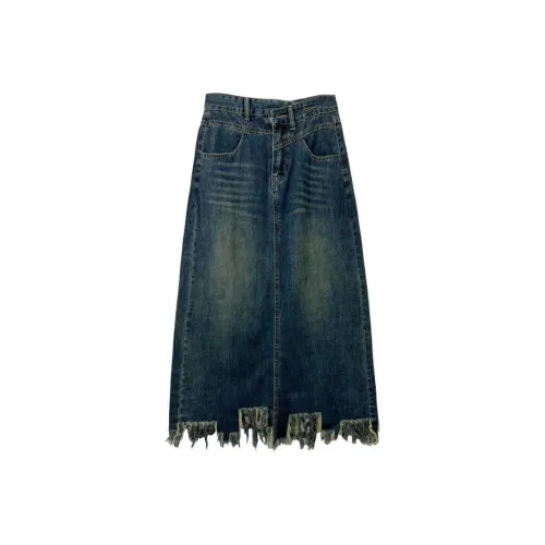 DOSOHEB Denim Длинная Юбка Женская с кисточкой джинсовый синий